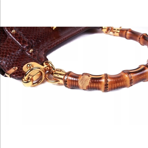 Gucci Python Bamboo Handle Shoulder Bag Gold Studs - Picture 5 of 8